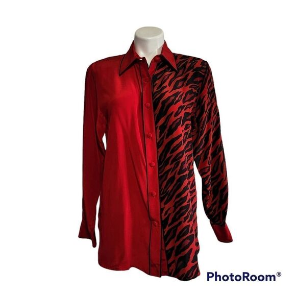 Vintage Bob Mackie top red & black silk animal print whimsigoth  S - Picture 1 of 4
